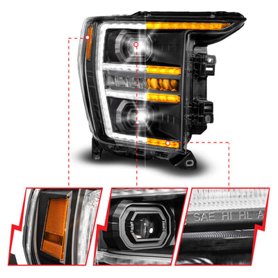 ANZO 21-23 Ford F150 LED Projector Headlight w/Switchback+Sequential - Black (Passenger Side Only) 111594-R