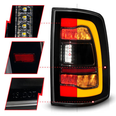 ANZO 09-18 Dodge Ram 1500 Sequential LED Taillights Smoke Black w/Switchback Amber Signal 311472