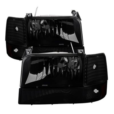 SPYDER Xtune Ford F150 92-96 Headlights w/Corner Bumper 6pcs Amber- Black Smoked HD-JH-FB92-SET-AM-BSM 9030314