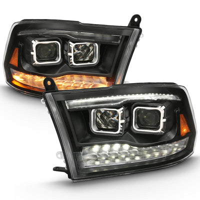 ANZO 2009-2018 Dodge Ram 1500 Projector H.L. Switchback Black Amber 111441