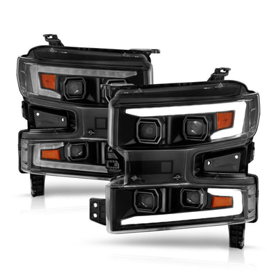 ANZO 19-22 Chevrolet Silverado 1500 LED Proj HL w/Lgt Bar SwBk Seq. Blk w/In. Light - Passenger Side 111566-R
