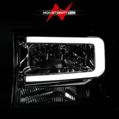 ANZO 99-04 Ford F250/F350/F450/Excursion (excl. 99) Crystal Headlights - w/ Light Bar Chrome Housing 111550