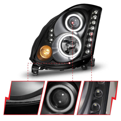 Anzo 2003-2007 Infiniti G35 Projector Headlights w/ Halo Black (CCFL) (HID