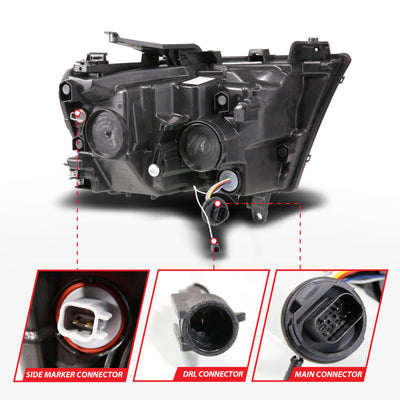 ANZO 19-24 RAM 1500 (New Body/OE Halogen) Full LED Proj Headlights DRL/SeqSig Black - Driver Side 111628A-L
