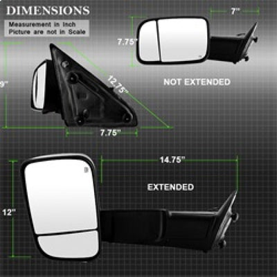 SPYDER Xtune Dodge Ram 1500 09-12 Extendable Heated Adjust Mirror Black HoUSing Left MIR-DRAM09S-PWH-L 9935596