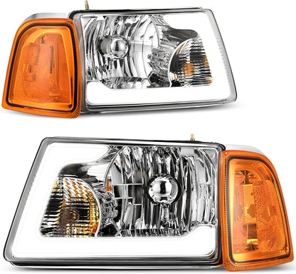 Autosaver88 LED Drl Headlight Assembly Compatible With 20012011 Ford Ranger Pair Headlights Wdaytime Running Light Chrome Housing Amber Reflector