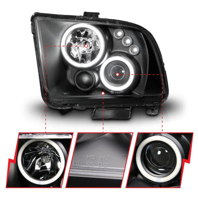 Anzo 2005-2009 Ford Mustang Projector Headlights w/ Halo Black