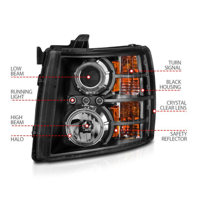 Anzo 2007-2013 Chevrolet Silverado 1500 Projector Headlights w/ Halo Black