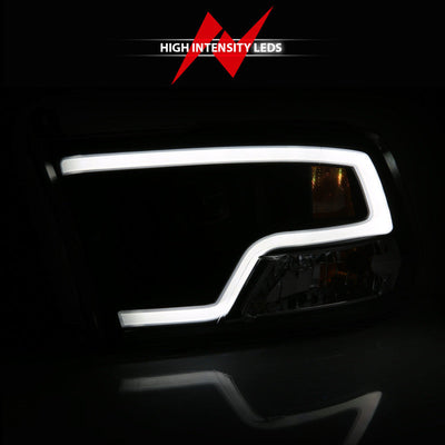 Anzo Dodge Ram 09-18 Projector Plank Style Headlight w/Halo Black Clear