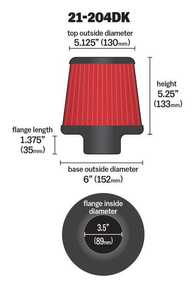 AEM Induction AEM 3.5 inch Short Neck 5 inch Element Filter Replacement 21-204DK