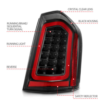 ANZO 11-14 Chrysler 300 LED Taillights Black w/ Sequential 321343