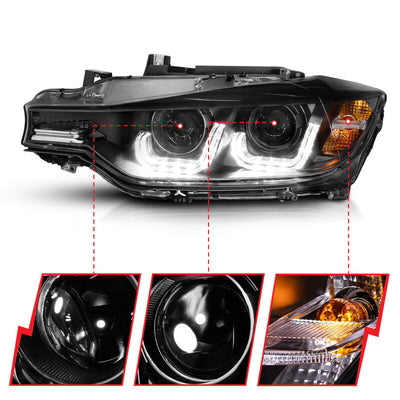 Anzo 2012-2015 BMW 3 Series Projector Headlights w/ U-Bar Black