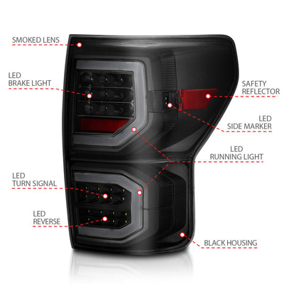 ANZO 2007-2013 Toyota Tundra LED Taillights Plank Style Black w/Smoke Lens 311337