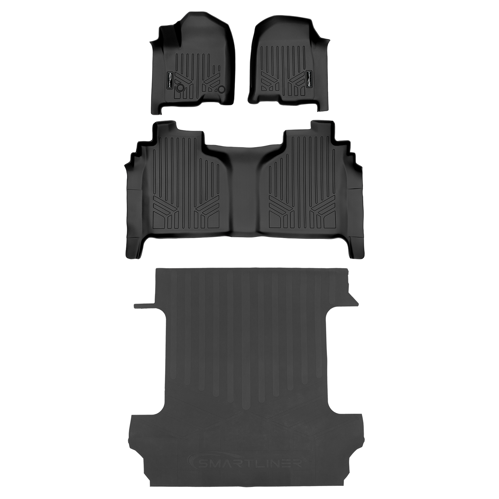 SmartCoverage™ Floor Liners For 2019-2026 Chevy Silverado 1500/ GMC Sierra 1500 Crew Cab | Carpet | (1st Row Bucket) [2nd Row Storage]