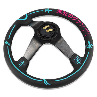 Universal 350mm 3"Deep Dish 6-Bolt Steering Wheel Black Leather Adrenaline Chaser