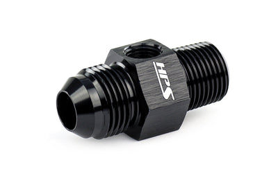 HPS Performance Products AN Male to NPT Male Adapter with 1/8" NPT Female Port, Aluminum, Black