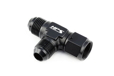 HPS Performance Products AN Male with AN Female on Run Tee Fitting Adapter, Aluminum, Black