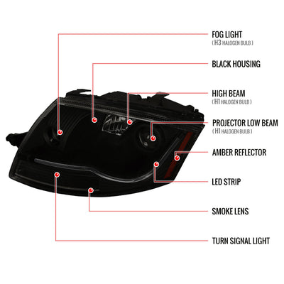 Spec-D 99-06 Audi TT Projector Headlights LED Bar Smoked Black