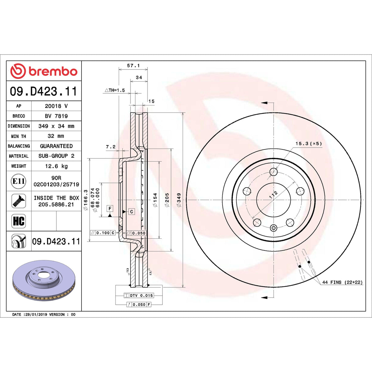 Brembo OE Brembo 20-21 Cadillac CT5/16-19 Cadillac CT6/14-15 Cadillac CTS/16-21 Camaro Front UV Coated Rotor 09.D423.11