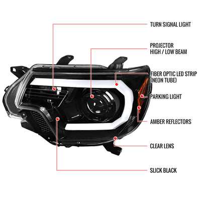 Spec-D 12-15 Tacoma Projector Headlights LED Bar Black