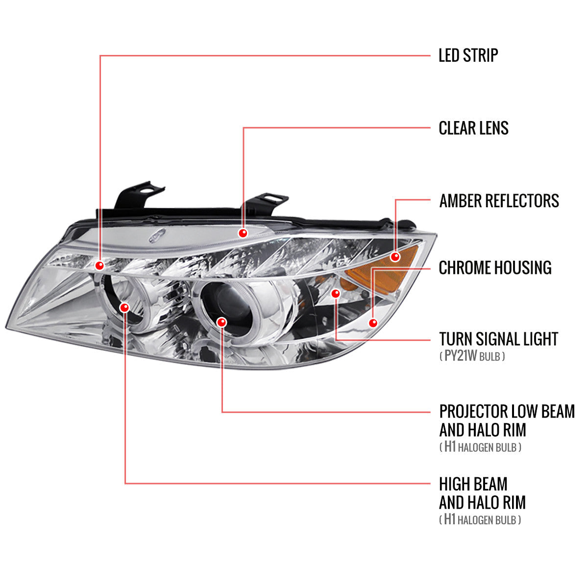 Spec-D 06-08 BMW 3-series E90 Projector Headlights Chrome 4Dr