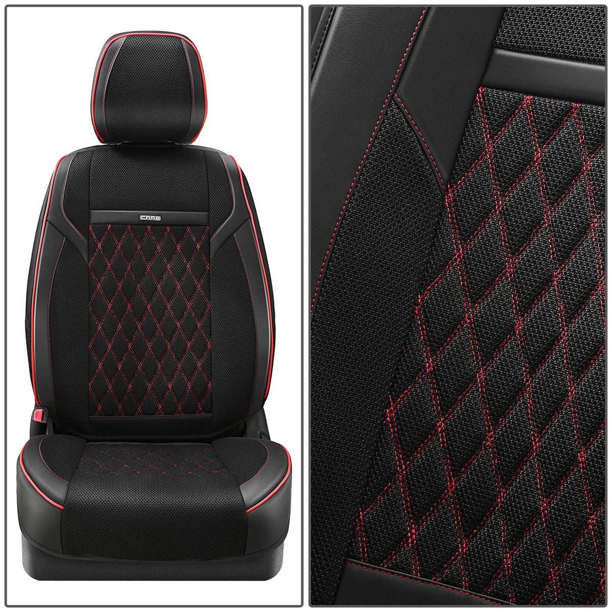 Diamond Stitch Mesh Front Row Seat Covers - Black/Red