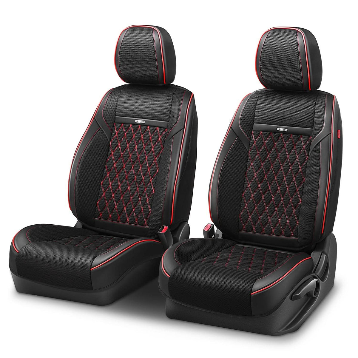 Diamond Stitch Mesh Front Row Seat Covers - Black/Red
