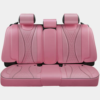 Diamond Stitch Mesh Fabric Leatherette Seat Covers Full Set - Pink