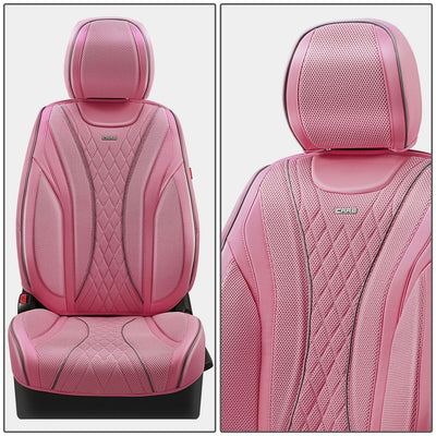 Diamond Stitch Mesh Fabric Leatherette Seat Covers Full Set - Pink