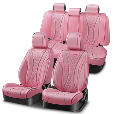 Diamond Stitch Mesh Fabric Leatherette Seat Covers Full Set - Pink