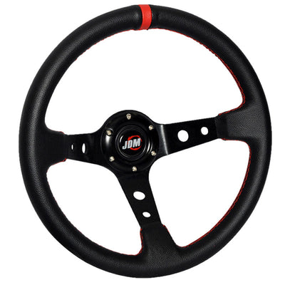 Black Red Deep Dish 6-Bolt Steering Wheel 350MM & Horn Button