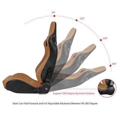 Universal Brown Racing Seat with Dual Slider 5 Point Cam-lock Belt PU