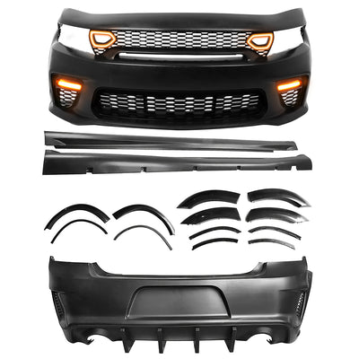 2015-2023 Charger IKON Matte Black Front Rear Bumper Covers LED Grille