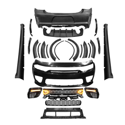 2015-2023 Charger IKON Matte Black Front Rear Bumper Covers LED Grille