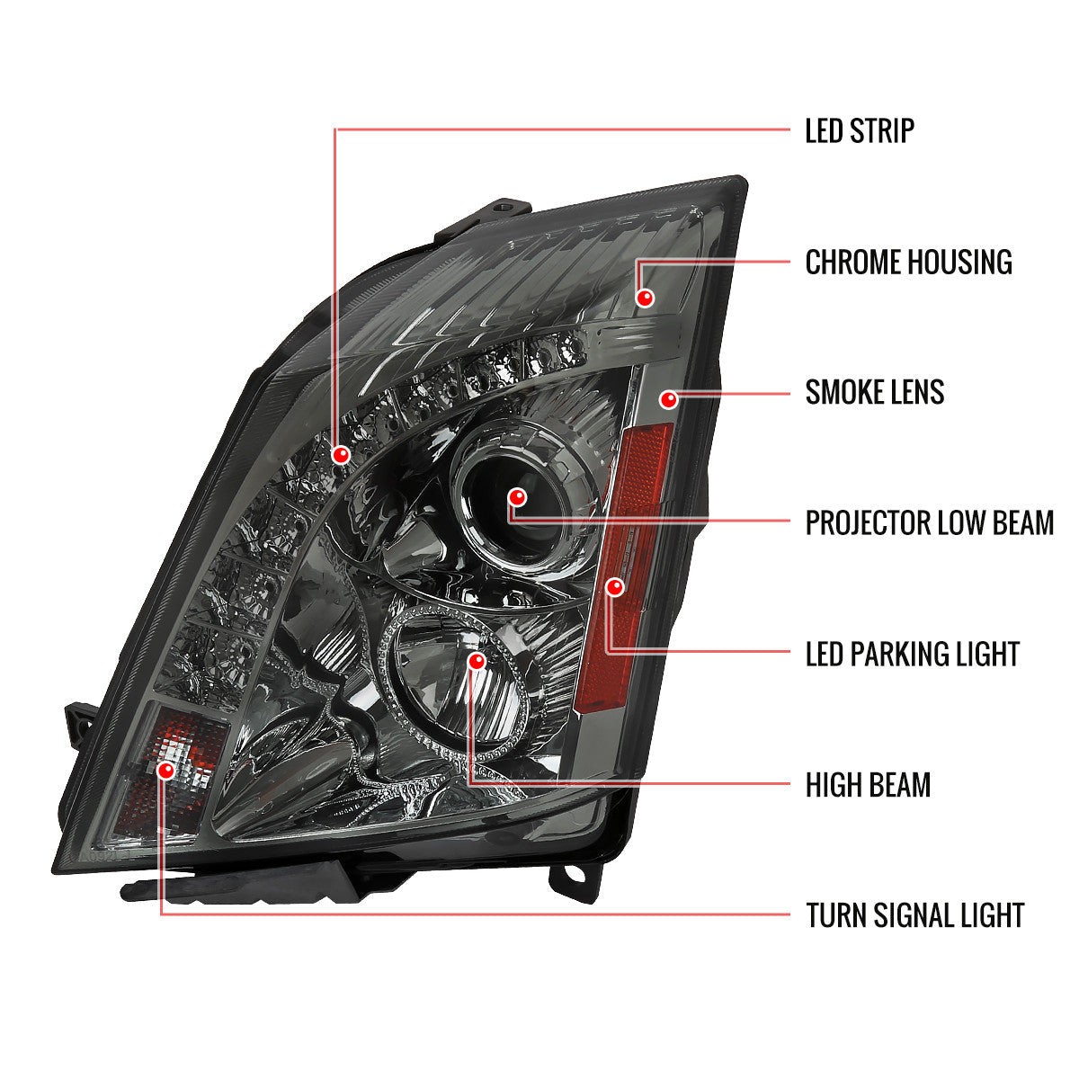 Spec-D 08-14 Cadillac CTS Projector Headlights Chrome Smoked