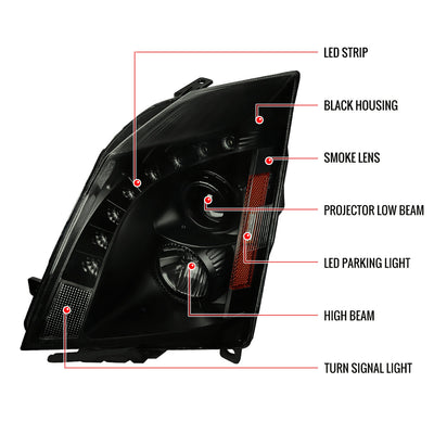 Spec-D 08-14 Cadillac CTS Headlights LED Bar Projector Black/Smoke