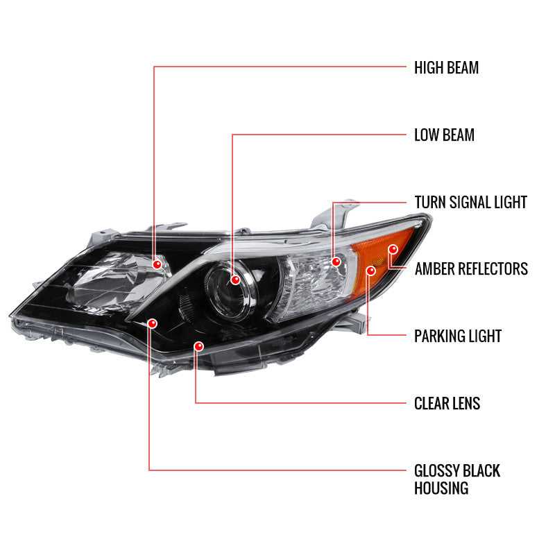 Spec-D 12-14 Toyota Camry Headlights Projector Jet Black/Clear Amber