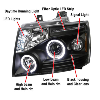 Spec-D 07-13 Chevy Avalanche Halo Projector Headlights Black