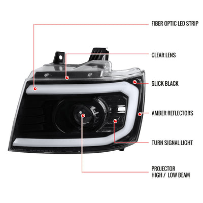Spec-D 07-14 Chevy Avalanche Tahoe Headlights LED Bar Black