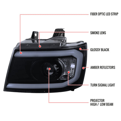 Spec-D 07-13 Chevy Avalanche Headlights LED Bar Black/Smoked