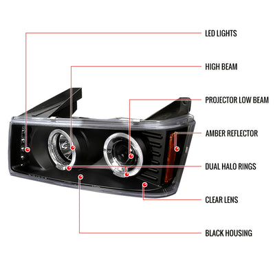 Spec-D 04-12 Chevy Colorado Dual Halo Headlights Black