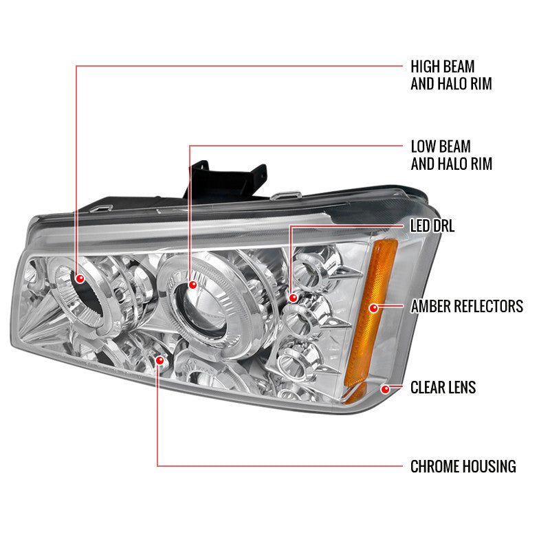 Spec-D 02-06 Avalanche 03-07 Silverado Halo Headlights Chrome
