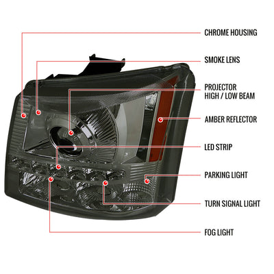 Spec-D 03-07 Chevy Silverado 1Pc Projector Headlights Smoked