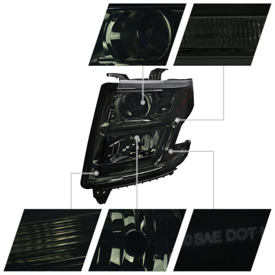 Spec-D 15-20 Chevy Tahoe Suburban Headlights LED Projector Smoked