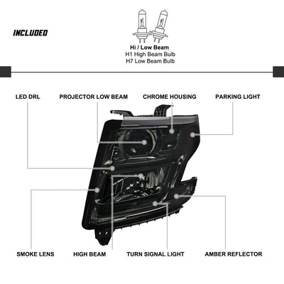 Spec-D 15-20 Chevy Tahoe Suburban Headlights LED Projector Smoked