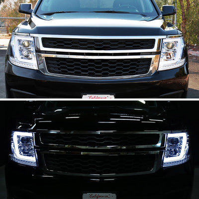 Spec-D 15-20 Chevy Tahoe Projector Headlights LED Bar Chrome