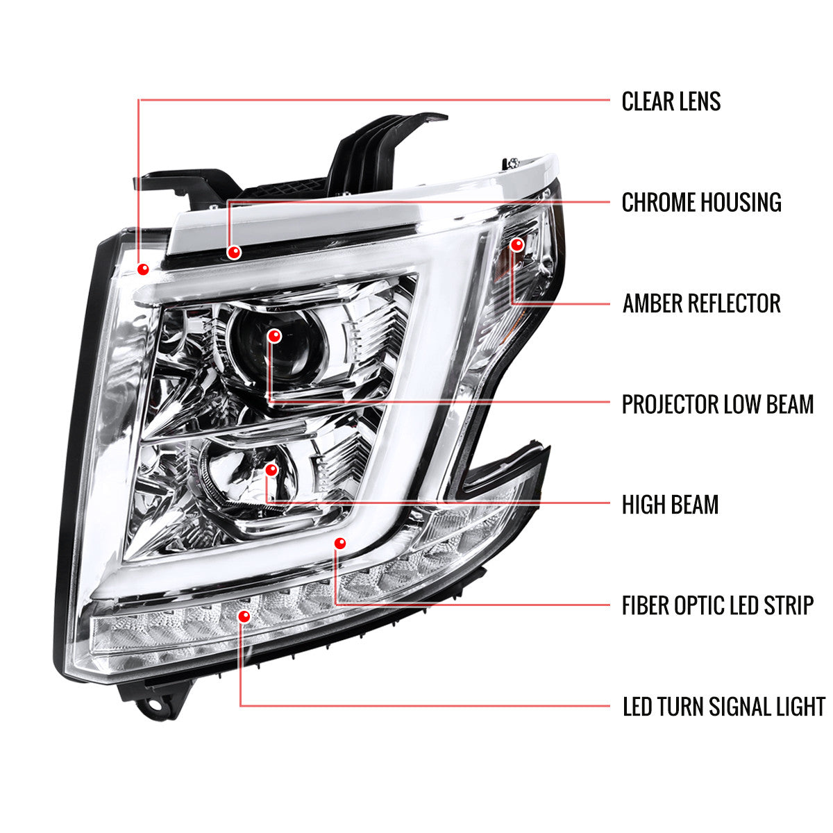 Spec-D 15-20 Chevy Tahoe Projector Headlights LED Bar Chrome
