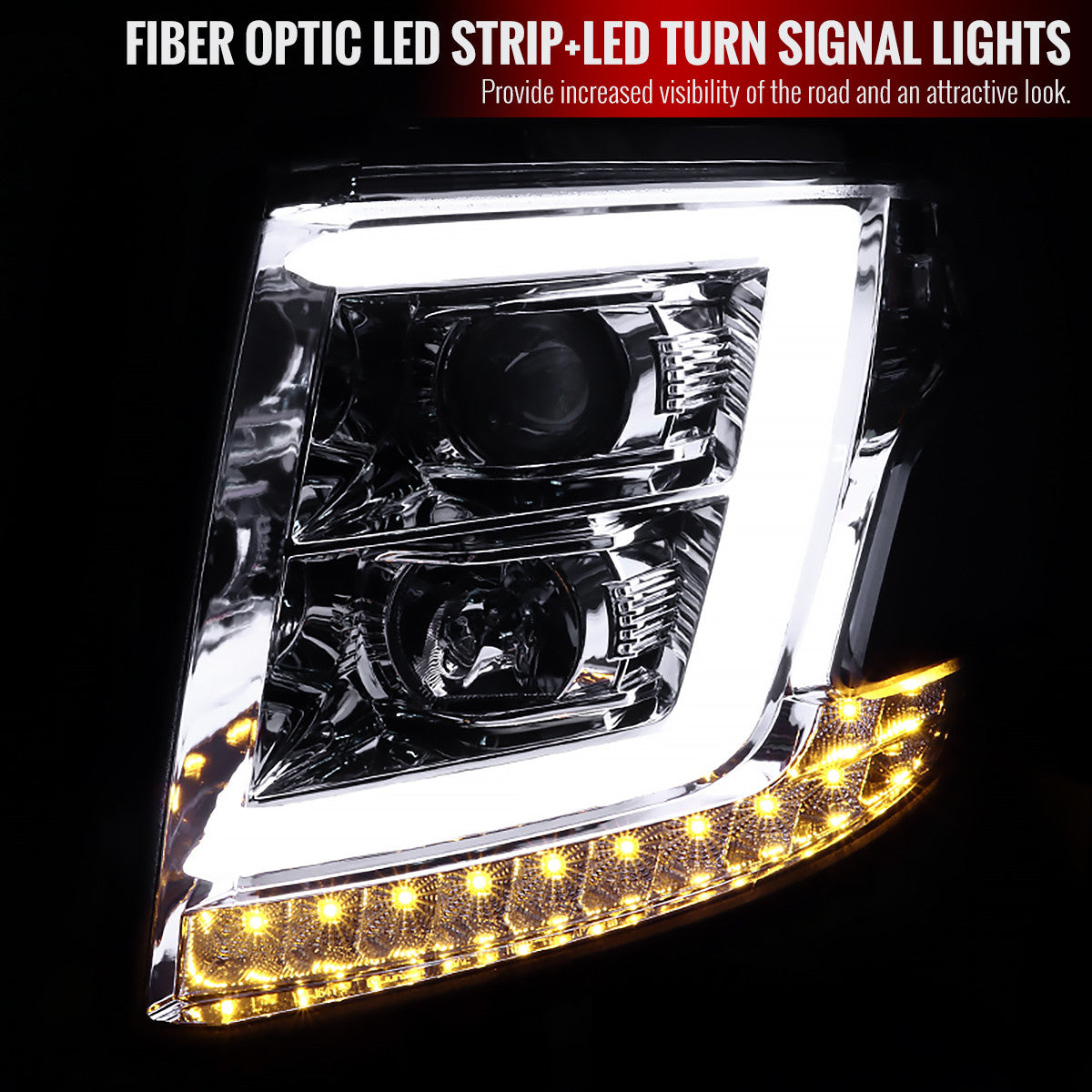 Spec-D 15-20 Chevy Tahoe Projector Headlights LED Bar Chrome