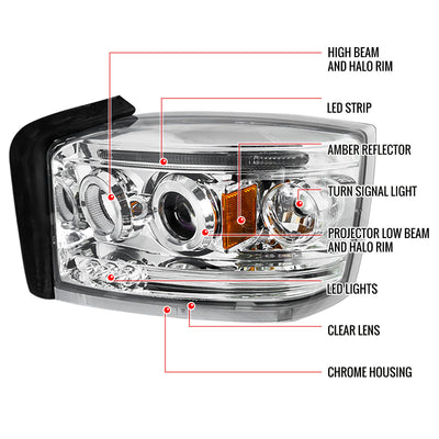 Spec-D 05-07 Dodge Dakota Halo Projector Headlights Chrome