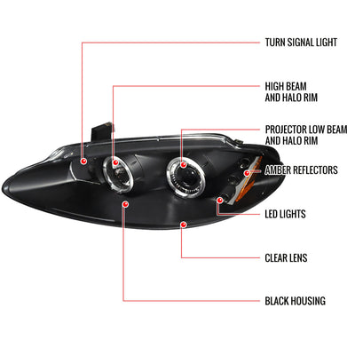 Spec-D 98-04 Dodge Intrepid Halo Projector Headlights Black